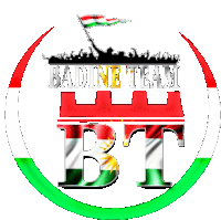 a logo for badine team bt with a flag behind it