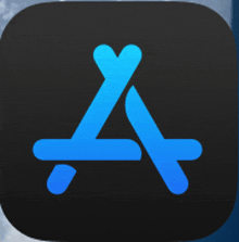 a black app icon with a blue a in the center