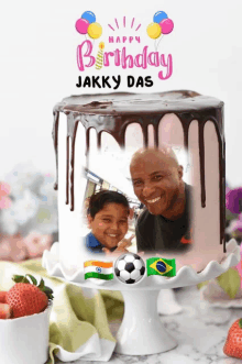 a birthday cake with a picture of a boy and a man on it