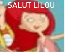 a pixelated image of a girl with red hair and the words salut lilou below her