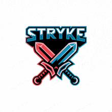 a logo for stryke with crossed swords