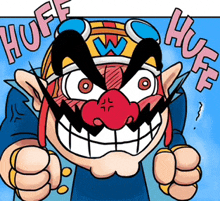 a cartoon drawing of wario with the word huff above him