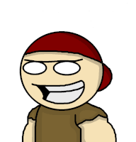 a cartoon character with a red bandana on his head and a big smile on his face