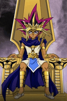 a cartoon character is sitting on a throne in a throne .