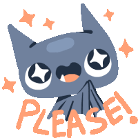 a sticker of a bat with the word please written below it