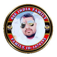 a man wearing sunglasses is in the center of a ssf india family family id badge