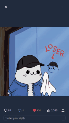 a cartoon of a cat with a hat and a ghost with the word loser written on it