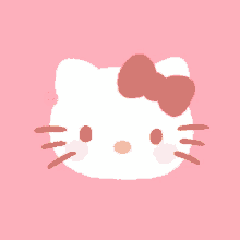 a hello kitty face with a red bow on its head on a pink background .