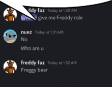 a screenshot of a chat between freddy faz and nuez