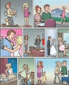 a collage of cartoons showing a man and a woman