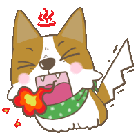 a cartoon drawing of a dog with a flower in his mouth