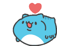 a blue cat with a red heart above it