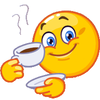 a smiley face is drinking from a cup of coffee