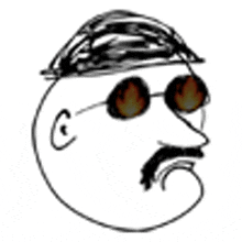 a black and white drawing of a man with a mustache and sunglasses .