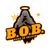 a logo that says b.o.b. bribe or bullets with a grim reaper