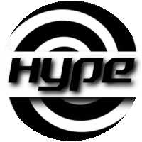 a black and white hype logo with a circle around it