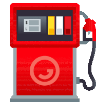 a red gas pump with a g on the side of it