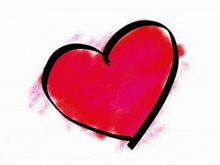 a red heart with a black outline is painted on a white background .