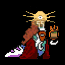 a pixel art drawing of a man with the word burner on the bottom