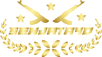 a gold logo for senjatahd with a laurel wreath