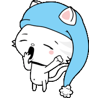 a cartoon cat is wearing a blue hat and yawning