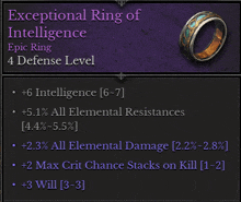 exceptional ring of intelligence epic ring 4 defense level +6 intelligence