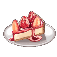 a drawing of a cheesecake with strawberries on a plate