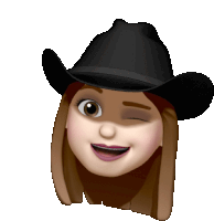 a cartoon girl wearing a black cowboy hat winks