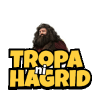 a sticker of a bearded man with the words tropa ni hagrid