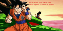 a picture of a dragon ball z character with the words " voy a amarte para toda la vida " in red