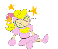 a drawing of a pink and yellow cartoon character with a yellow heart on her head