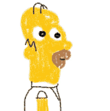 a drawing of homer simpson with the letter m on his face