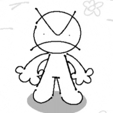 a black and white drawing of a cartoon character with an angry look on his face .