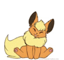 a cartoon eevee is sitting down with its eyes closed .