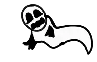 a black and white drawing of a ghost with a face on it