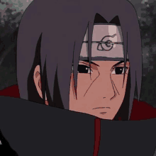 itachi uchiha from naruto is wearing a headband on his head .