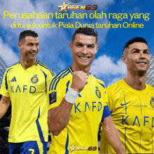 a soccer player wearing a yellow kafd jersey is smiling