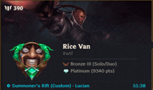 a screenshot of a video game that says rice van on it