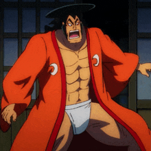 a cartoon character with a red robe and a white underwear