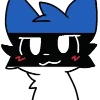 a drawing of a cat with a blue hat on its head