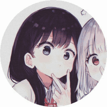 a couple of anime girls in a circle with the words icons by icons below them