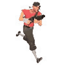 a cartoon character is running with a gun in his hand .