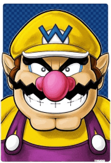 a cartoon drawing of wario wearing a yellow hat