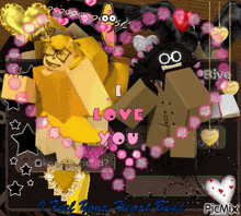a picture of cartoon characters with the words " i love you " on it
