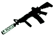 a silhouette of a rifle with the words `` wildcat '' written on it .