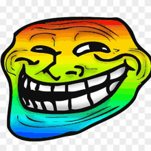 a troll face with a rainbow colored mouth and teeth