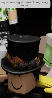 a cartoon character wearing a top hat that says elffish on it