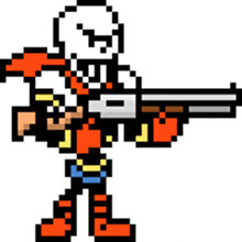 papyrus from undertale is holding a gun in his hand .