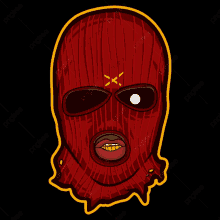 a cartoon drawing of a man wearing a red ski mask with gold teeth