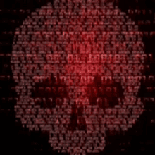 a skull made of red letters on a black background